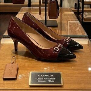 Coach Cranberry and Black Patent Mid-Heel Pumps
